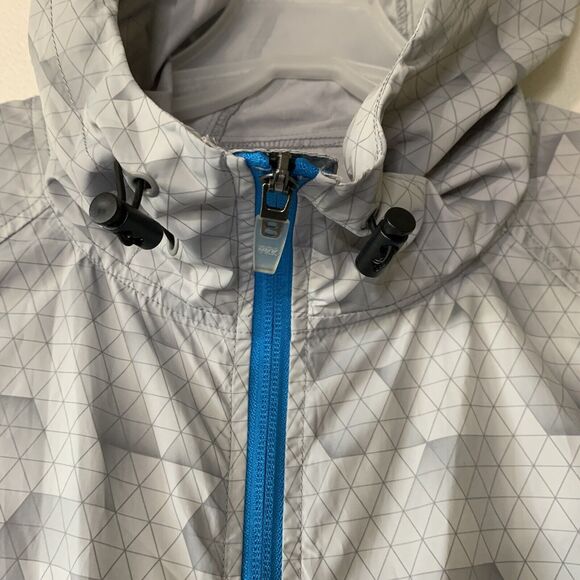 Asics Men Windbreaker Jacket Hood Water Wind Resistant Grey Large Pockets Zipper - Picture 10 of 16